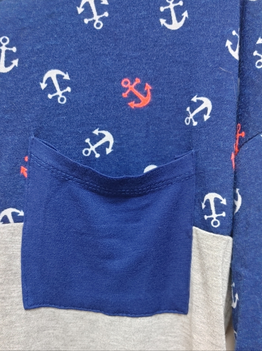 Rue21 Navy, Gray & Red Anchor Colorblock Pocket Tee Womens Size Small Y2K Casual - Picture 3 of 4